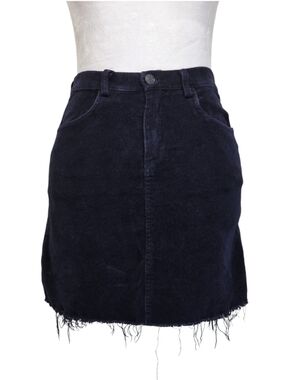 Brandy Melville Navy Corduroy A-Line Mini Skirt with Frayed Hem